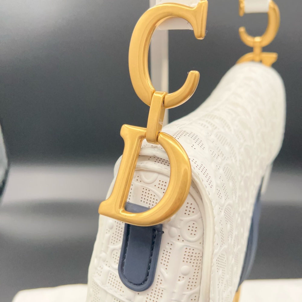 Dior Medium Saddle Bag White w/Navy and Gold Accents in Perforated Leather! ๐ค๐ - Picture 4 of 16